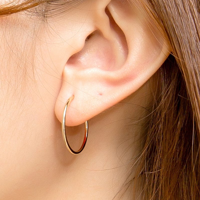 Thin Hoop Silver Earrings (22mm) 細圈圈型純銀鍍18K金耳環 - 耳環/耳夾 - 純銀 金色