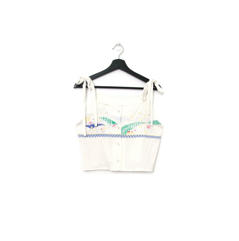 Back to Green-再製綁帶刺繡 跳色拼接 花車 sv-37/ vintage vest - 背心/無袖上衣 - 棉．麻 