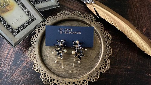 Lady Elegance COCO小姐系列 巴黎之夜 水晶樹脂耳環