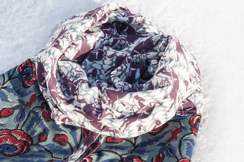 手織りの純綿シルクスカーフ手作りの木版印刷植物染めスカーフ木染め綿シルクスカーフ-ヨーロッパのロマンチックな花 - スカーフ - コットン・麻 多色