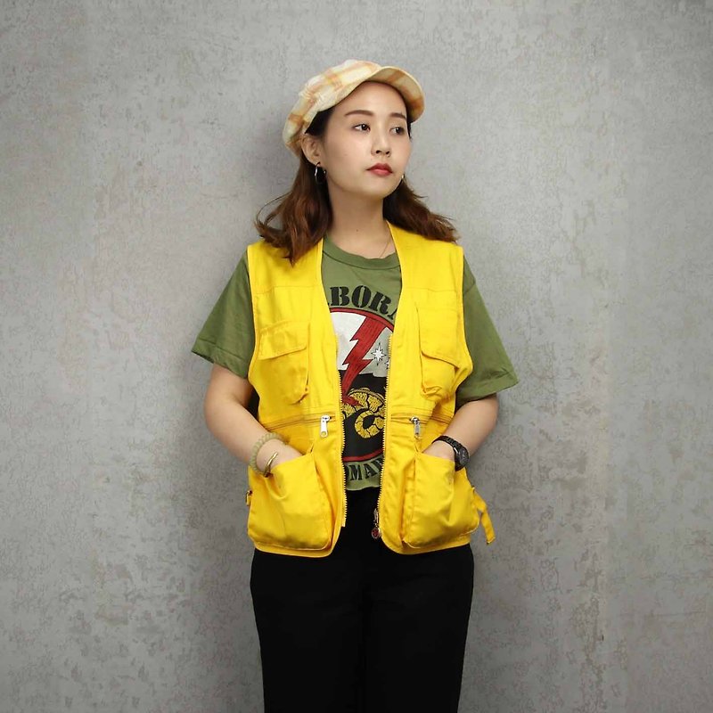 Tsubasa.Y ancient house 015 yellow fishing vest, fisherman mesh vest, both men and women can wear - Women's Vests - Polyester 