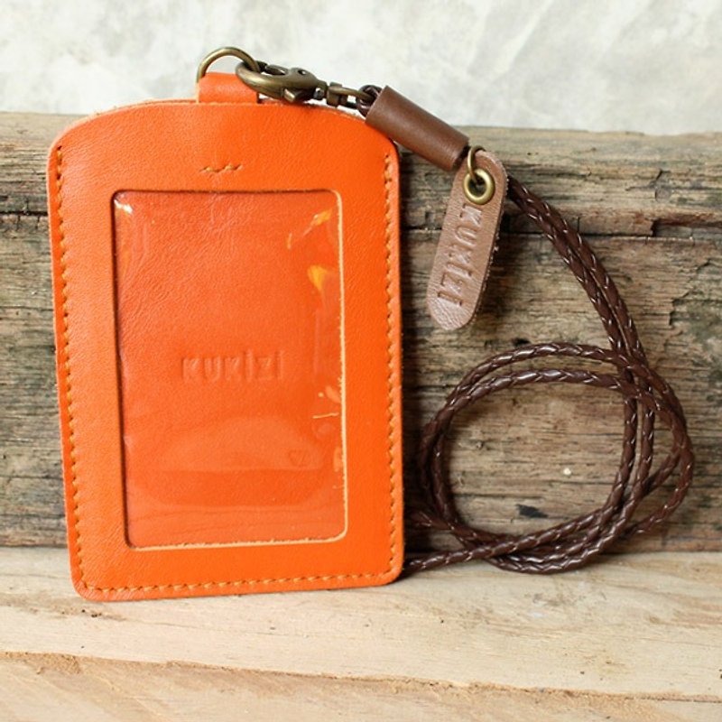 ID case / Key card case / Card case / Card holder - ID 2 -- Orange + Dark Brown - ID & Badge Holders - Genuine Leather Orange