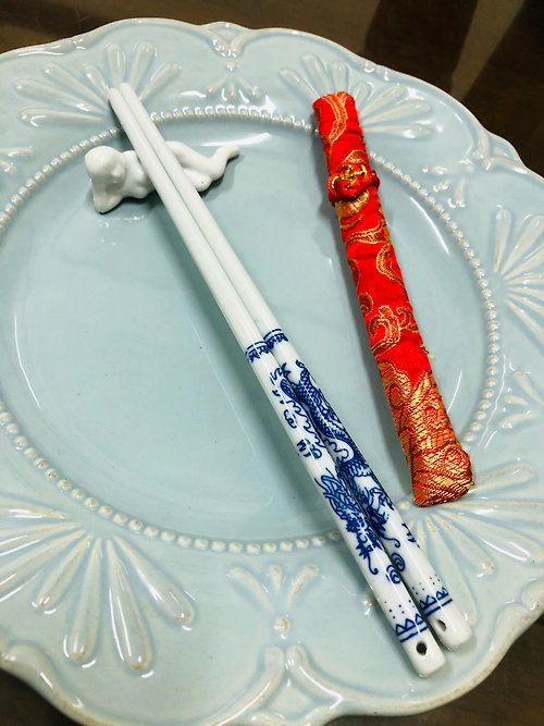 八塗文創 青花瓷系列 中國風 陶瓷筷子筷架組 婚禮小物 探房禮 桌上禮