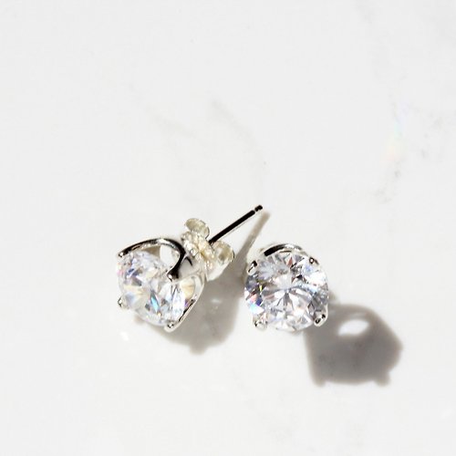 Angel & Me 珠寶銀飾 一克拉 皇冠 7mm 瑞士單鑽 鑽石 一對 s925 純銀 防過敏 耳環