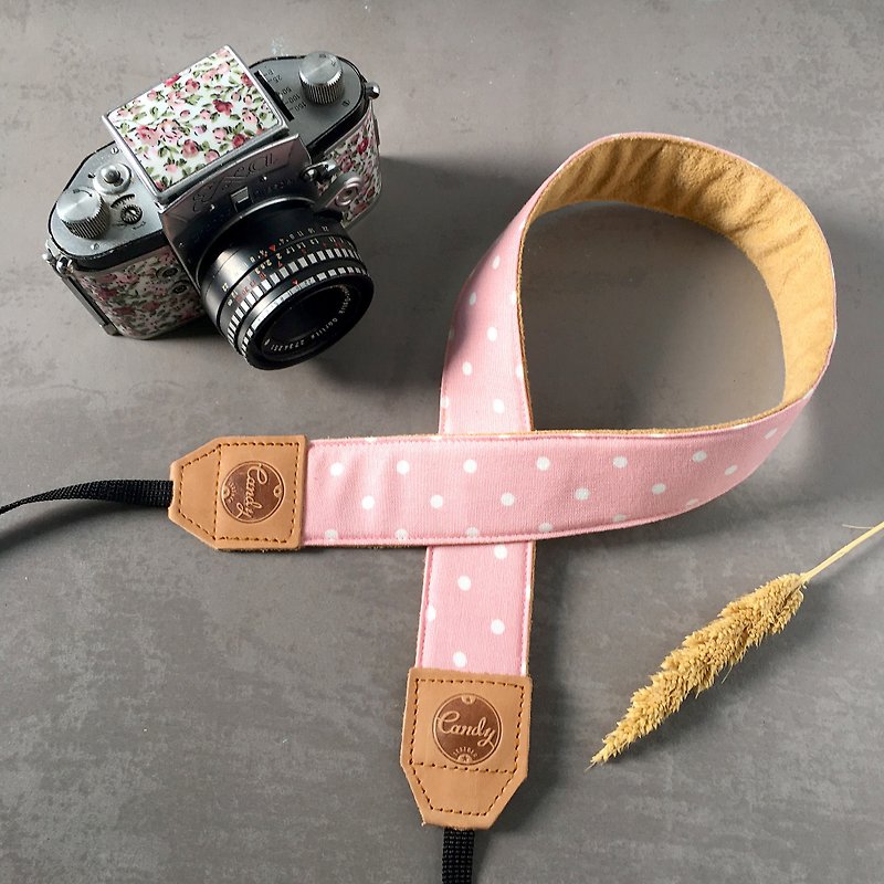 Pink  Polkadot Mirrorless or DSLR Camera Strap - 菲林/即影即有相機 - 棉．麻 粉紅色