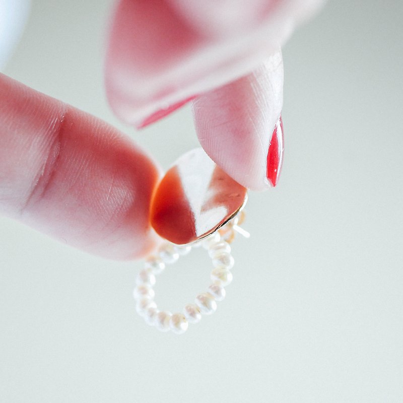 Shimmering Mirror Rice Pearl Earrings - Earrings & Clip-ons - Sterling Silver 