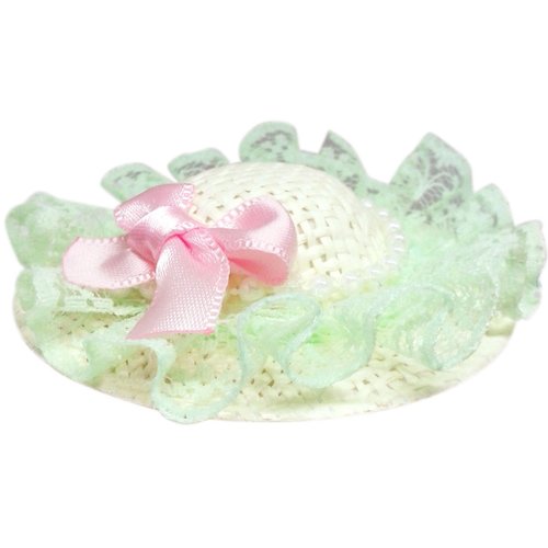 Cutie Bella 美好生活精品館 珍珠蕾絲蝴蝶結遮陽帽髮夾 全包布手工髮飾Sun Hat-Mint