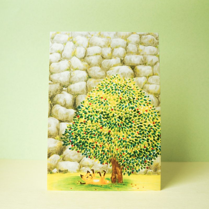 Postcard Little Tree Fox of Himeji Castle - การ์ด/โปสการ์ด - กระดาษ สีเขียว