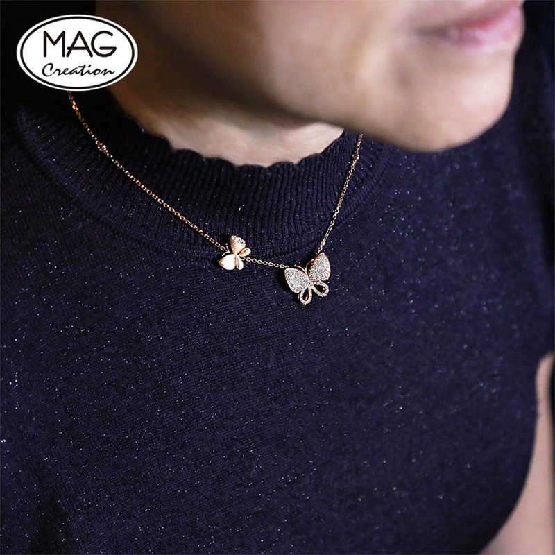 Chasing Butterflies necklace | 18K Rose Gold butterfly necklace - Necklaces - Precious Metals 