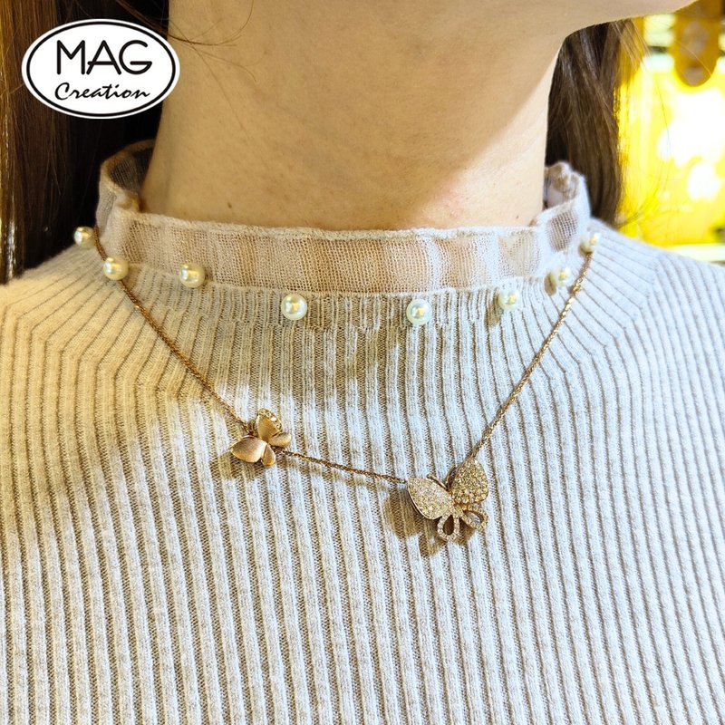 Chasing Butterflies necklace | 18K玫瑰金蝴蝶項鍊 - 項鍊 - 貴金屬 
