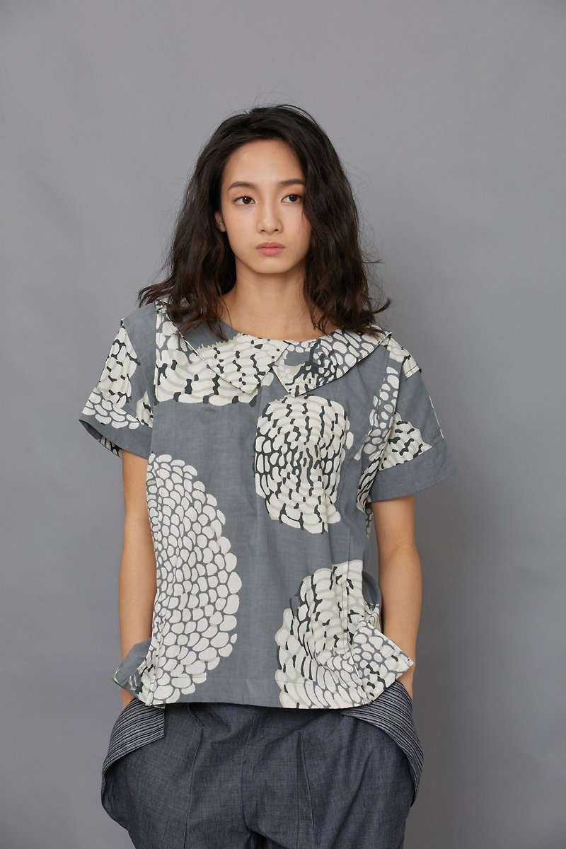 Stacked Printed Tee Printed Shirt_Dyed Petals_Fair Trade - Women's Tops - Cotton & Hemp Multicolor