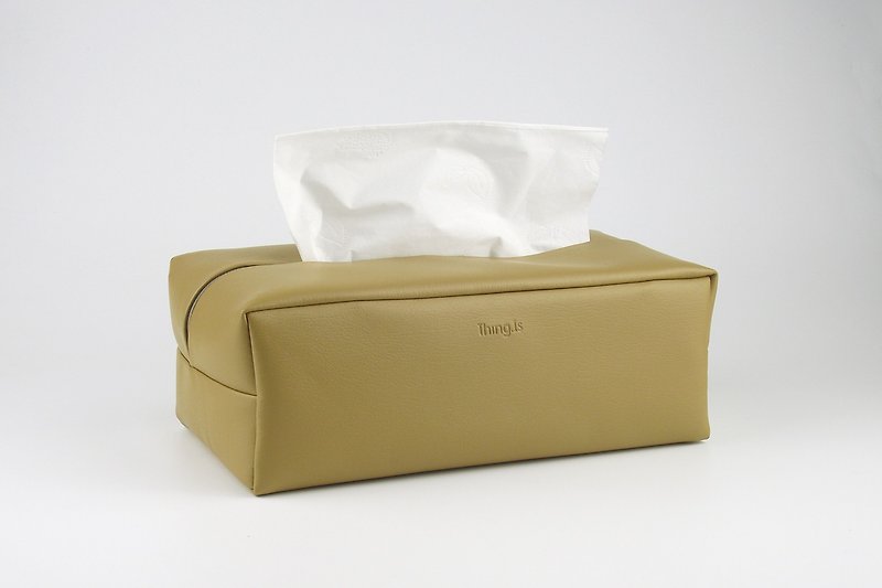 Rectangle Tissue Box Cover, Facial Tissue Holder, Soft Touch, Khaki - Tissue Boxes - Faux Leather Brown