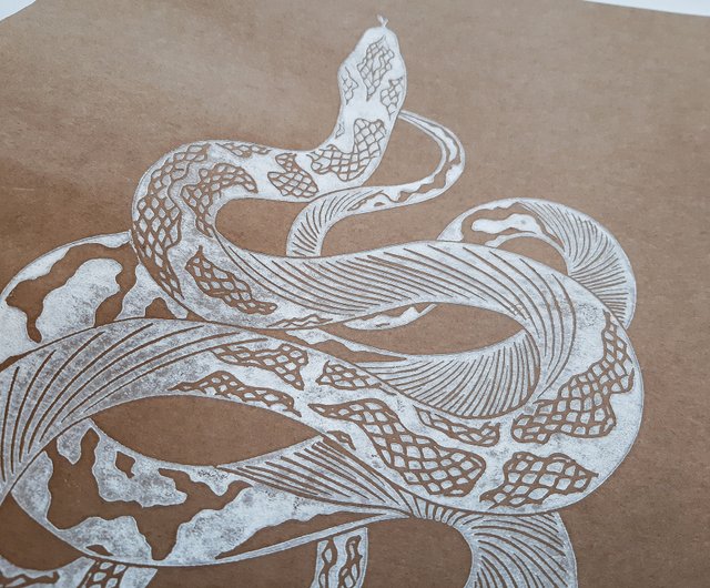 Snake Art Print 8x10 Handmade Linocut 