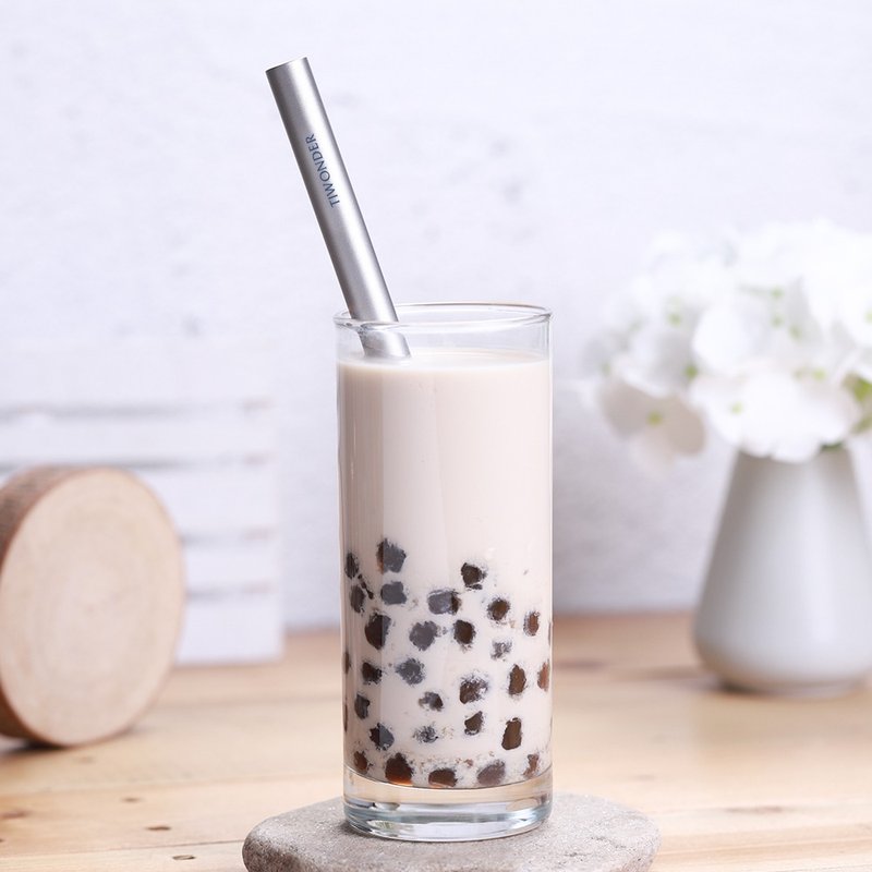 【單支粗吸管】鑽石鈍角純鈦吸管 - 環保飲管 - 其他金屬 灰色