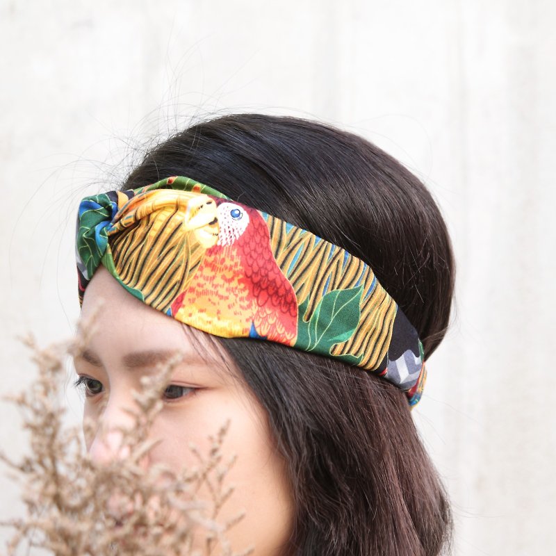 Tropical Bird Park / US cotton trim / hand cross hair band - Hair Accessories - Cotton & Hemp Multicolor