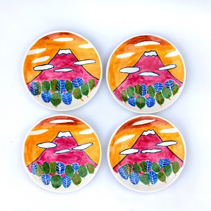 Mt. Fuji at sunset (14 cm color plate) - Small Plates & Saucers - Pottery 