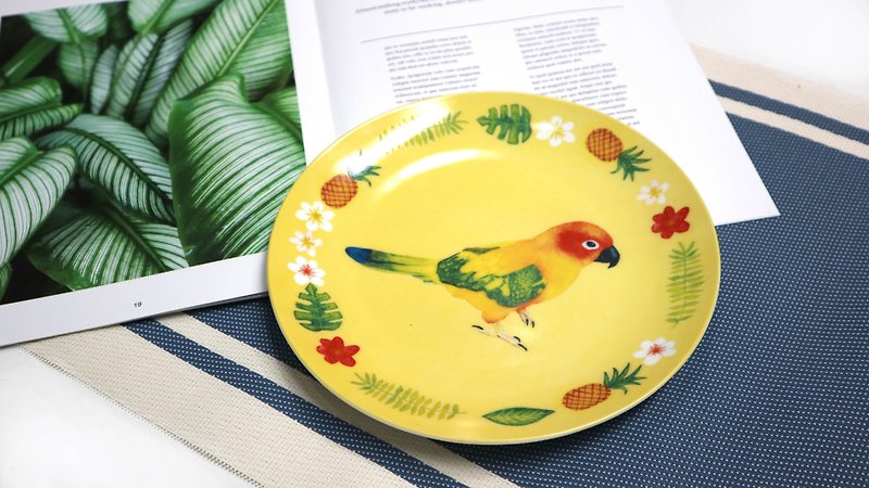 Tropical Parrot 8-Inch Bone China Plate - Plates & Trays - Porcelain Yellow
