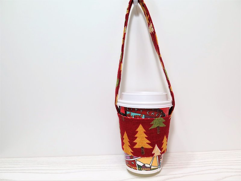 Christmas exclusive / green drink cup cover. Bag Japan limited edition cotton - Christmas tree (red) - Beverage Holders & Bags - Cotton & Hemp Red