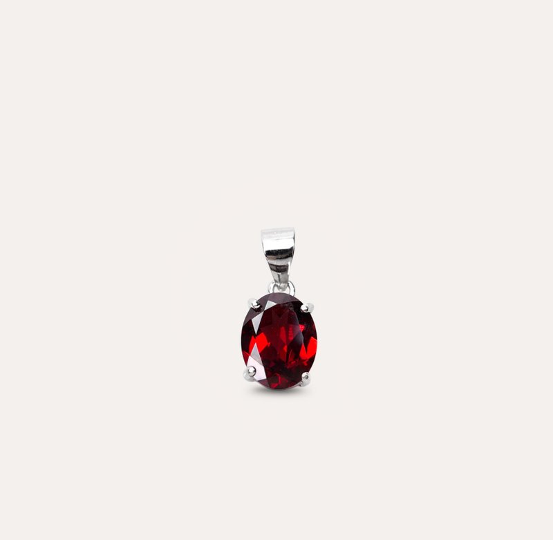 AND 石榴石 紅色 橢圓 7*9mm 墜子 經典系列 Oval P 天然寶石 - 項鍊 - 銀 紅色