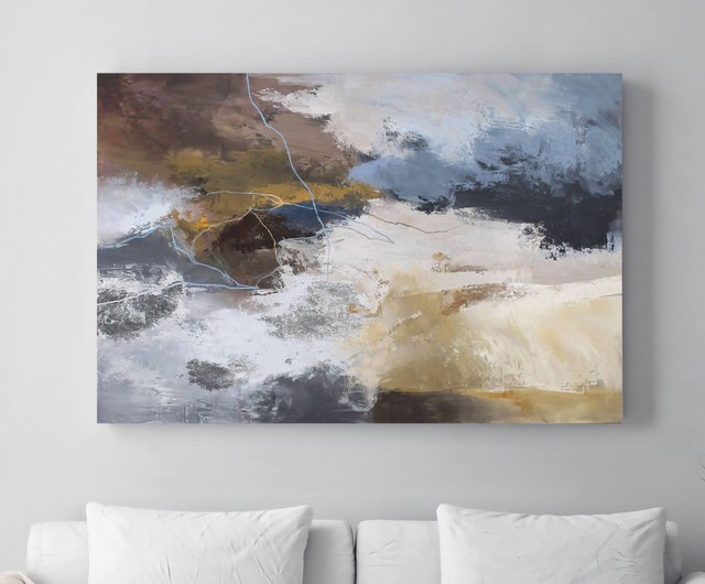 ダークブルーの絵画 | 青ブラウンの壁アート | ダークブルーブラウンの