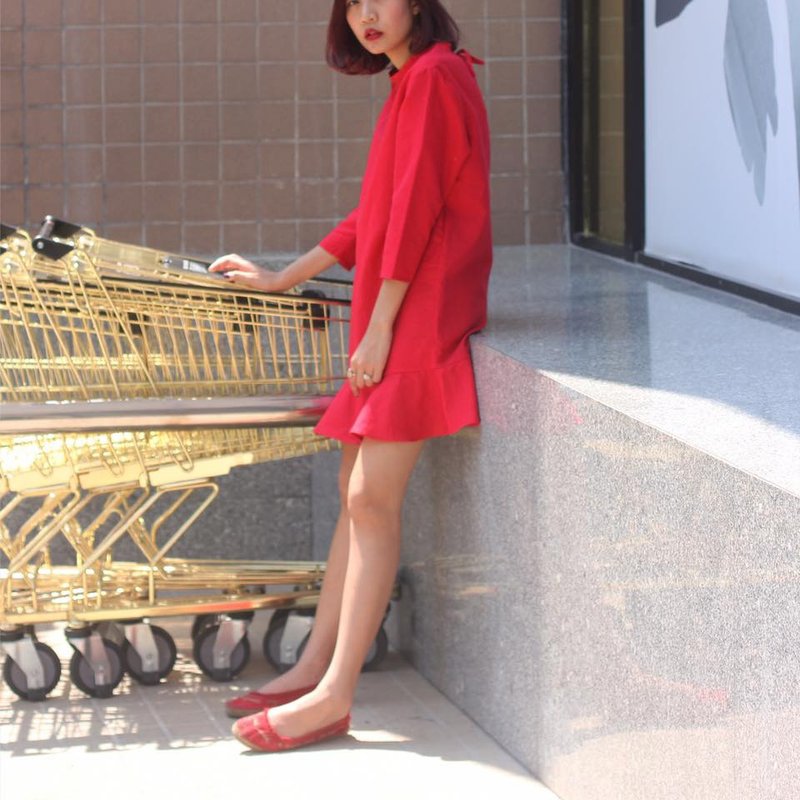 Kiki Dress (Red Queen) - 洋裝/連身裙 - 棉．麻 紅色