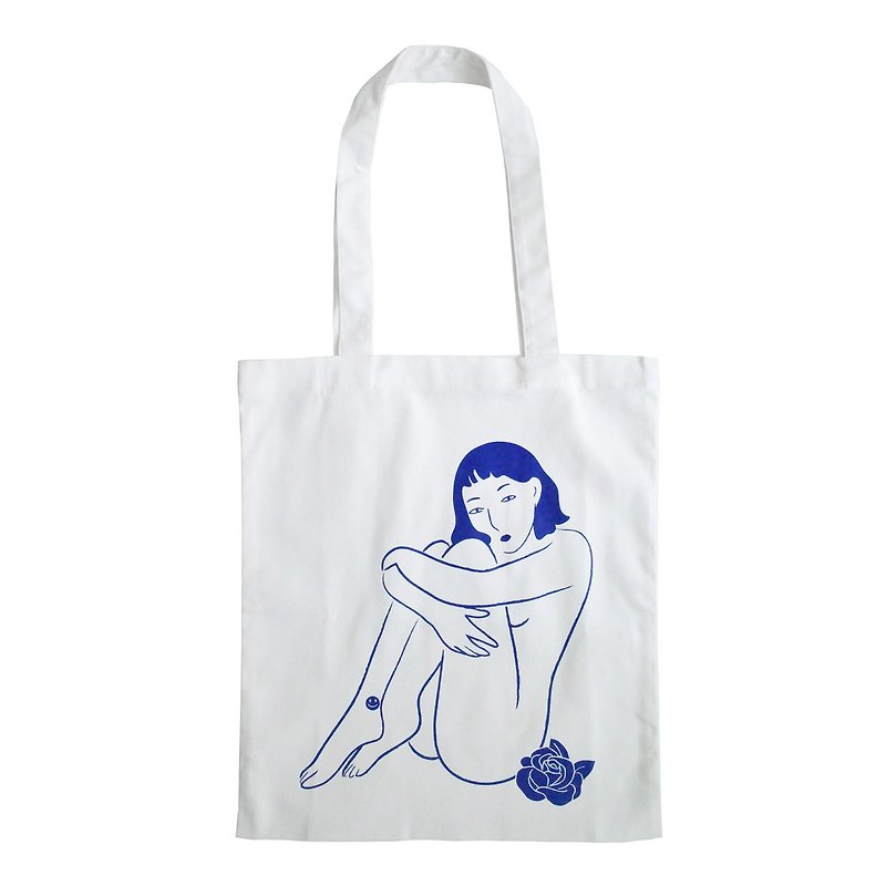 Naked lady tote bag white) - อื่นๆ - ผ้าฝ้าย/ผ้าลินิน สีน้ำเงิน