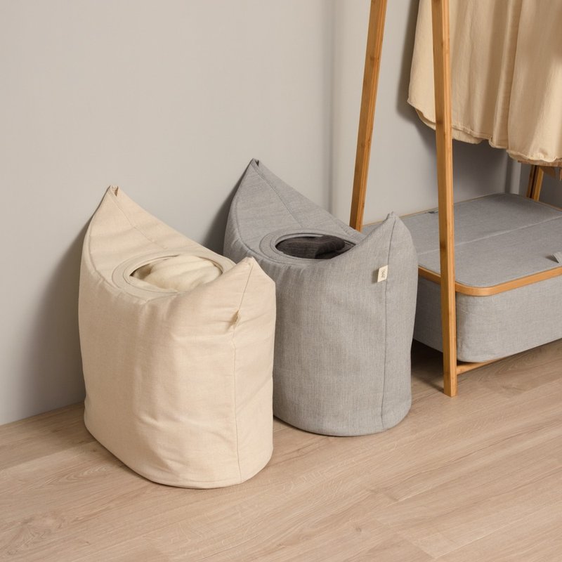 【Gudee】ALFIO vertical storage basket dirty clothes basket (cotton shell white/linen blue) - Storage - Cotton & Hemp White