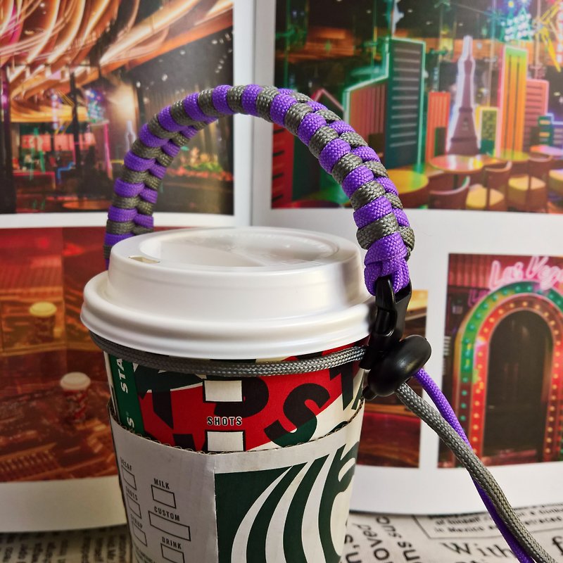 Handmade by Qianqi / Umbrella Rope Braided Bracelet / Eco-friendly Drink Cup Set-Purple Grey Machine - Bracelets - Other Man-Made Fibers Purple