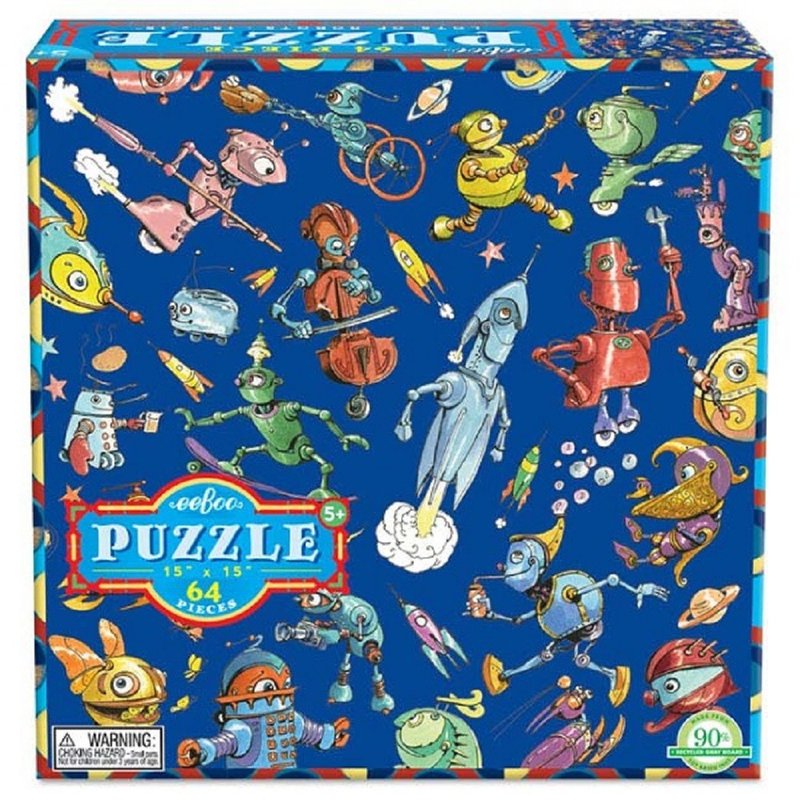 eeBoo 64 Piece Puzzle-- Lots of Robots 64 Piece Puzzle - เกมปริศนา - กระดาษ สีน้ำเงิน