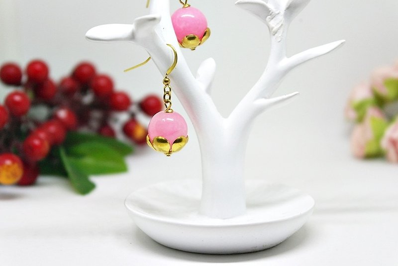 Bronze natural stone * X * pink - hook earrings - Earrings & Clip-ons - Gemstone Pink