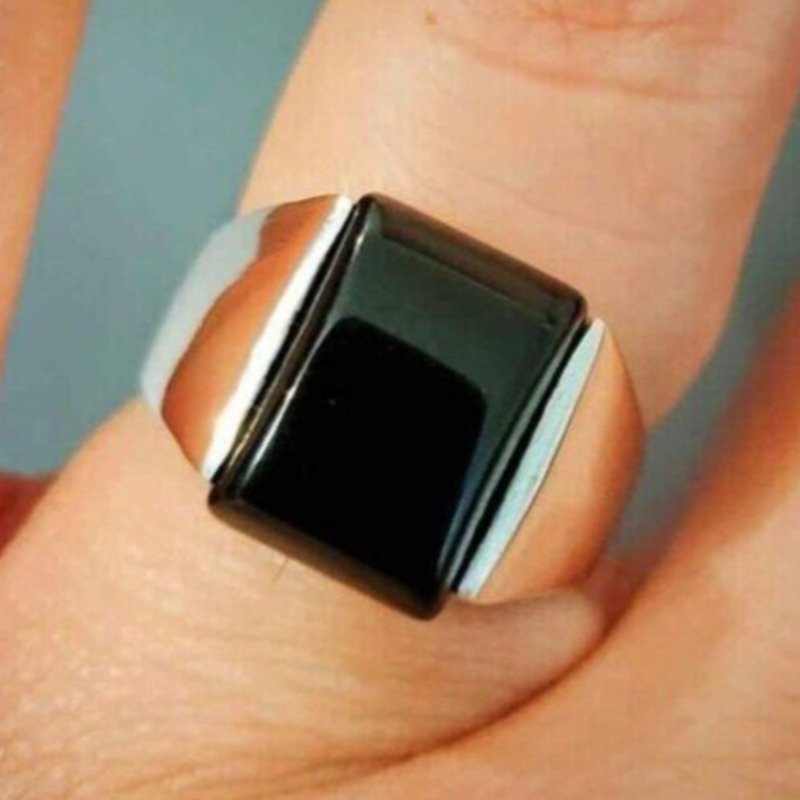 Yemeni Aqeeq Ring For Men & Women, Natural Agate Ring, Carnelian Ring - 戒指 - 寶石 黑色