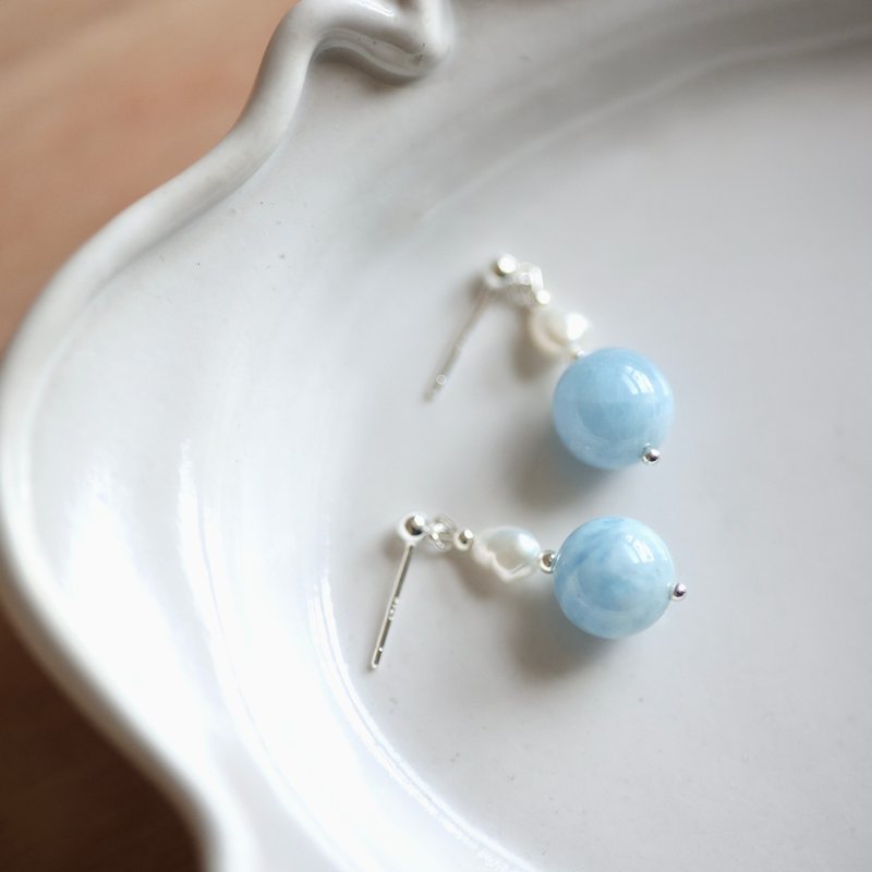 江ノ島海藍寶純銀耳環　可改耳夾 - 耳環/耳夾/耳骨夾 - 半寶石 藍色