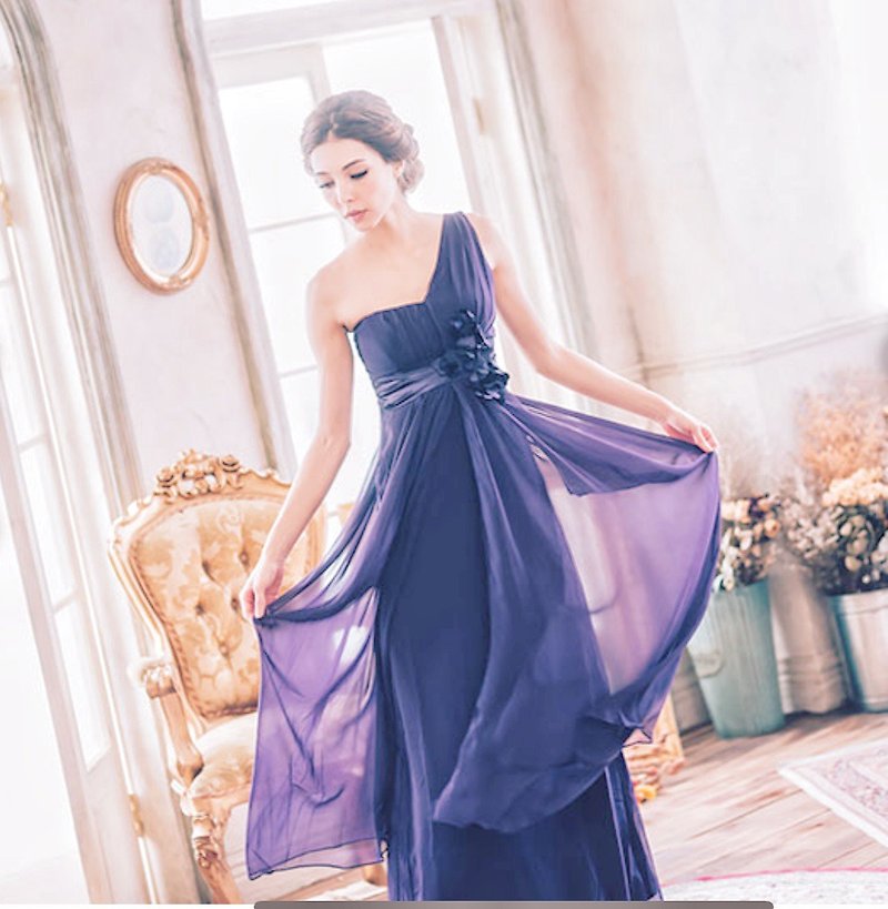 TOKYOef & SherryChen exclusive design Xiangyue Mingmei single room flower dress - Evening Dresses & Gowns - Silk Purple