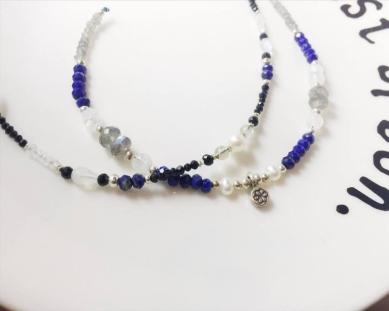 MH sterling silver natural stone custom series _ summer blessing bag _set group - Bracelets - Gemstone Blue