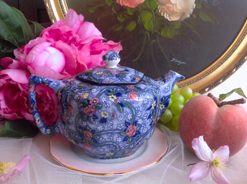 ♥安妮瘋古物♥英國製 Ringtons 手工骨瓷限量獨家手繪花茶壺 咖啡壺~ 庫存新品 - 茶具/茶杯 - 瓷 藍色
