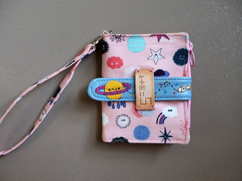 【fabric wallet】微笑星球粉 布短夾/中短夾 - 錢包/皮夾/長短夾 - 棉．麻 粉紅色