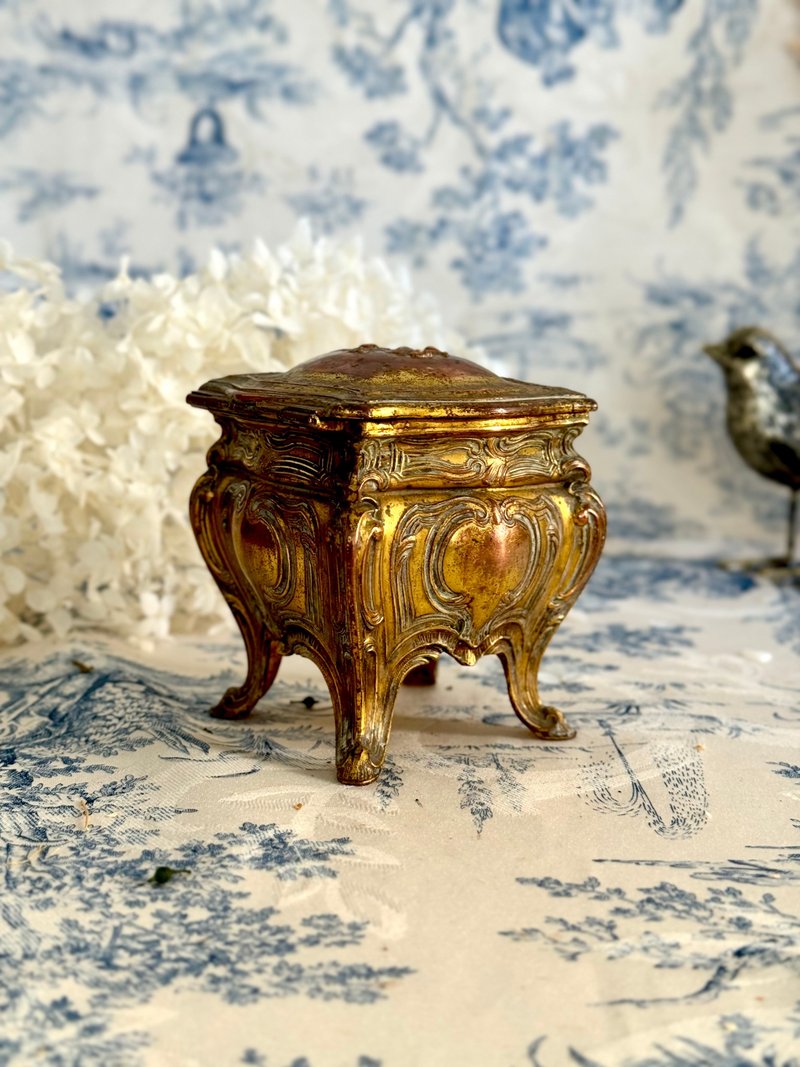 40617-Gorgeous French antique golden jewelry box - กล่องเก็บของ - ทองแดงทองเหลือง 