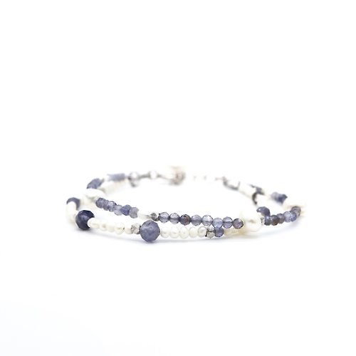 Keeva Jewellery 菫青石 天然珍珠 雙層手鏈 純銀 水晶