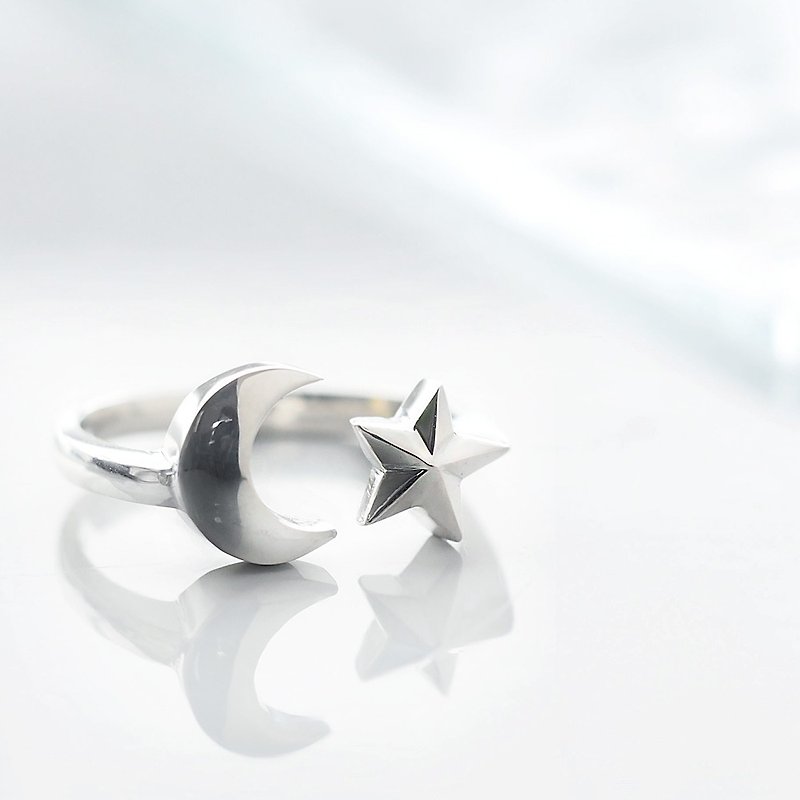 Crescent Moon & Star Universe Ring Silver 925 - General Rings - Other Metals Gray