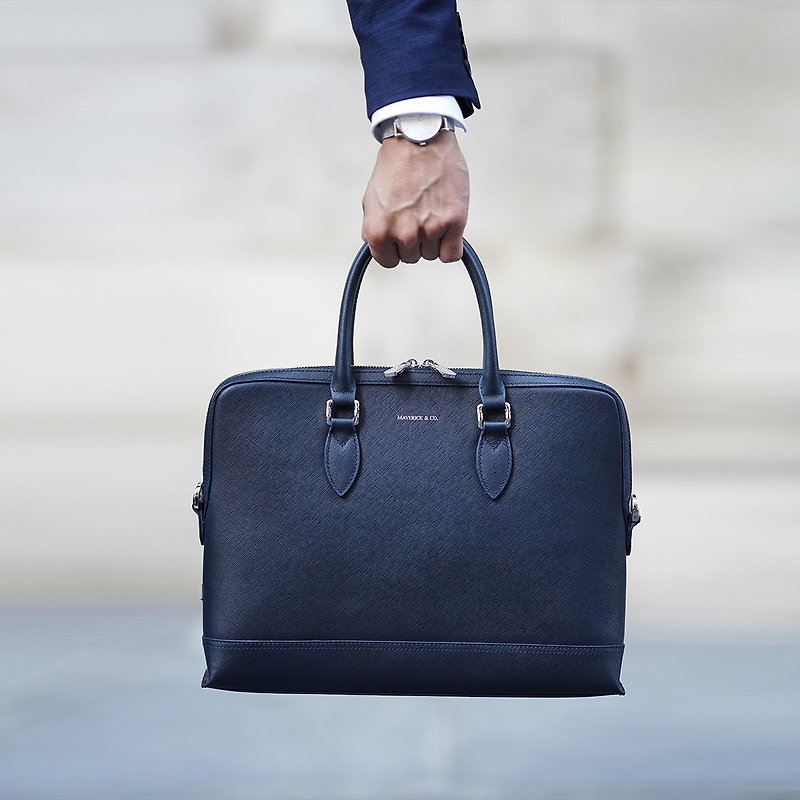 Maverick and Co. - Navy Metropolitan Slim Briefcase - Briefcases & Doctor Bags - Genuine Leather Blue