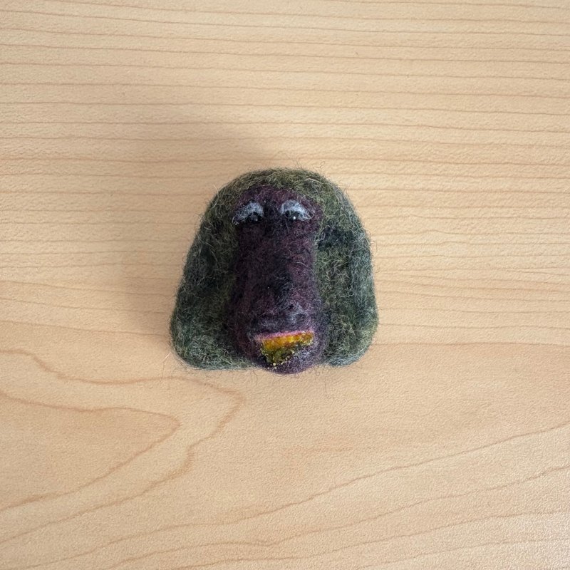 飾紋狒狒臉部胸針 - 胸針 - 羊毛 咖啡色