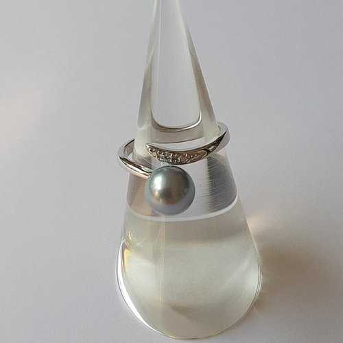 MAJOIE PEARL JEWELRY SV デザインリング グレーパール 2way あこや真珠 ジルコニア サイズ調整可 パールリング あこやパール 日本の真珠 pearl ring 珍珠戒指