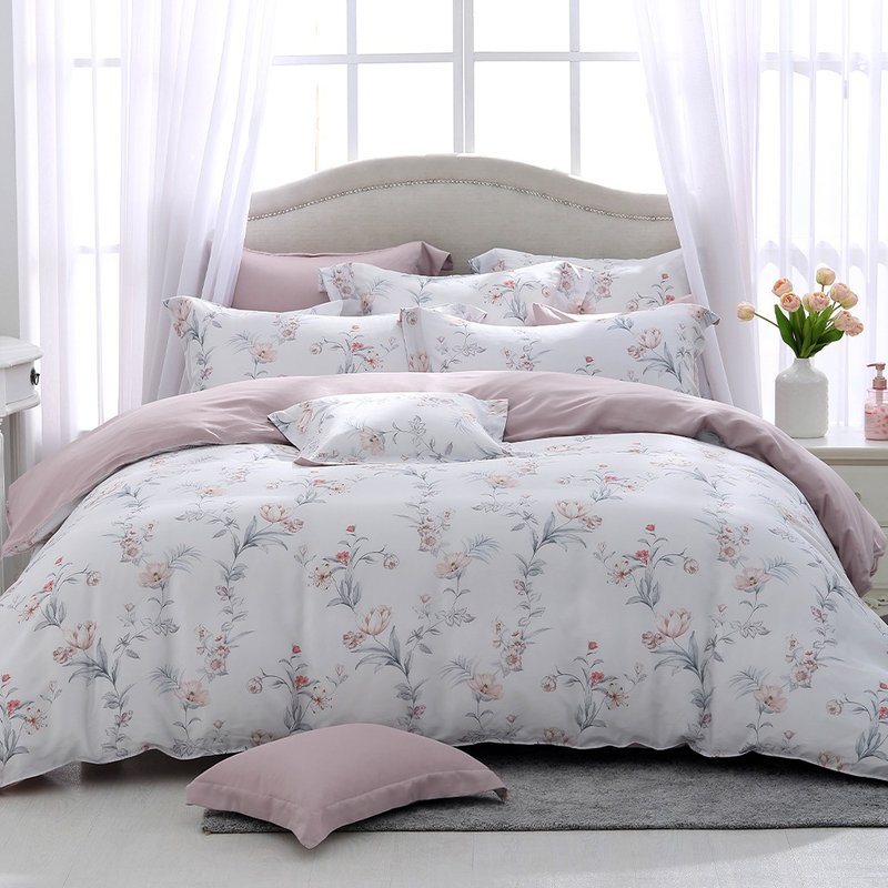 Hongyu 400 weave tencel thin quilt cover bed bag set Mary (double/large/extra large) - เครื่องนอน - วัสดุอื่นๆ ขาว