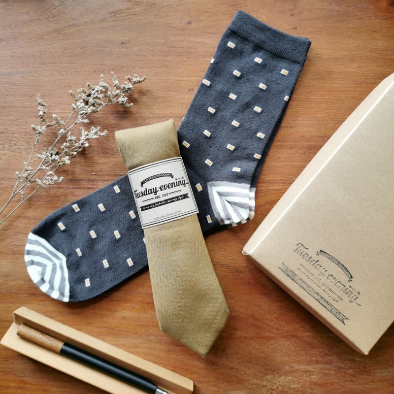 TIE TO TOE Box Set - Brown Cotton, Brown dot sock (Box) - 領帶/領帶夾 - 其他材質 咖啡色