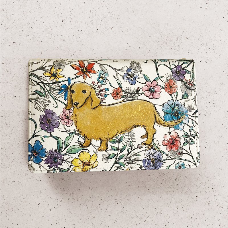 Miniature dachshund & Flowers Passport Case - อื่นๆ - หนังเทียม 
