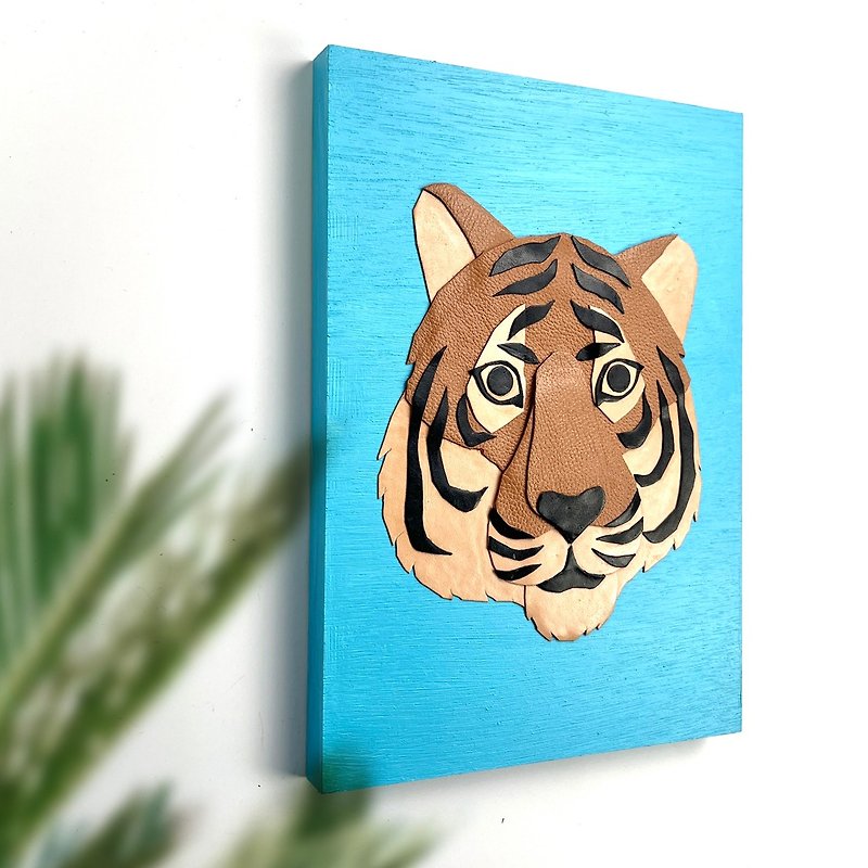 Leather collage art / Tiger - Posters - Wood Multicolor