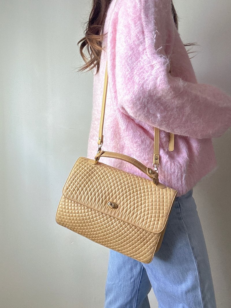 中古美品 Bally 羊革手提包 風琴包 高級黃 斜背包 - 側背包/斜背包 - 真皮 黃色