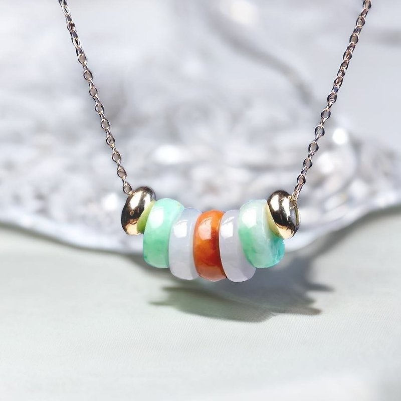 [Everything goes well] Colorful Jadeite Passepartout Clavicle Chain | Natural Burmese Jadeite A Grade | Gift - สร้อยคอทรง Collar - หยก หลากหลายสี
