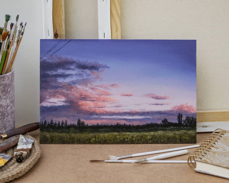 Wall Decor August Sky Oil Painting Canvas Interior Decoration 20 x 30 cm - 壁貼/牆壁裝飾 - 木頭 多色