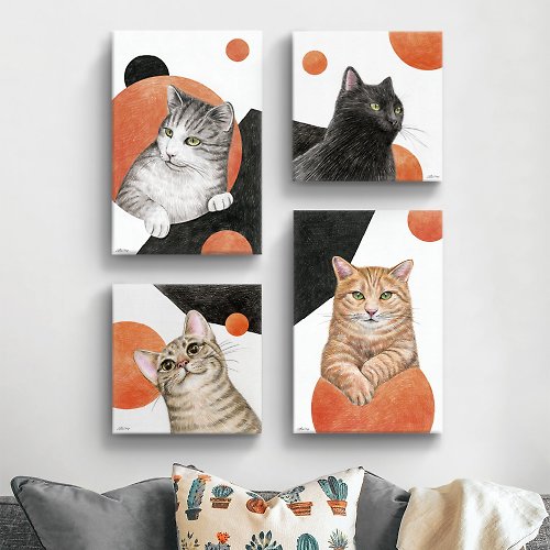 LITTLE GRAY 【無框畫系列】手繪動物複製畫 _ 貓咪與橘色空間
